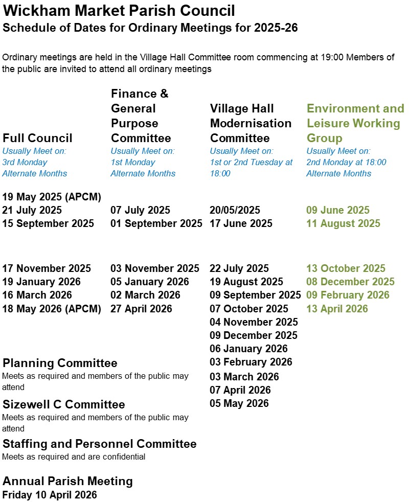 Schedule of dates